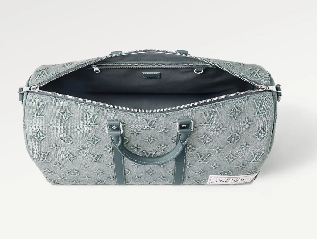 Louis Vuitton Keepall Bandouliere 50 Travel Bag / Light Blue Silver Hardware - Image 6