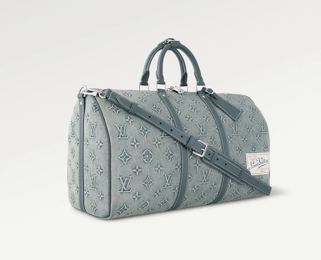 Louis Vuitton Keepall Bandouliere 50 Travel Bag / Light Blue Silver Hardware - Image 4