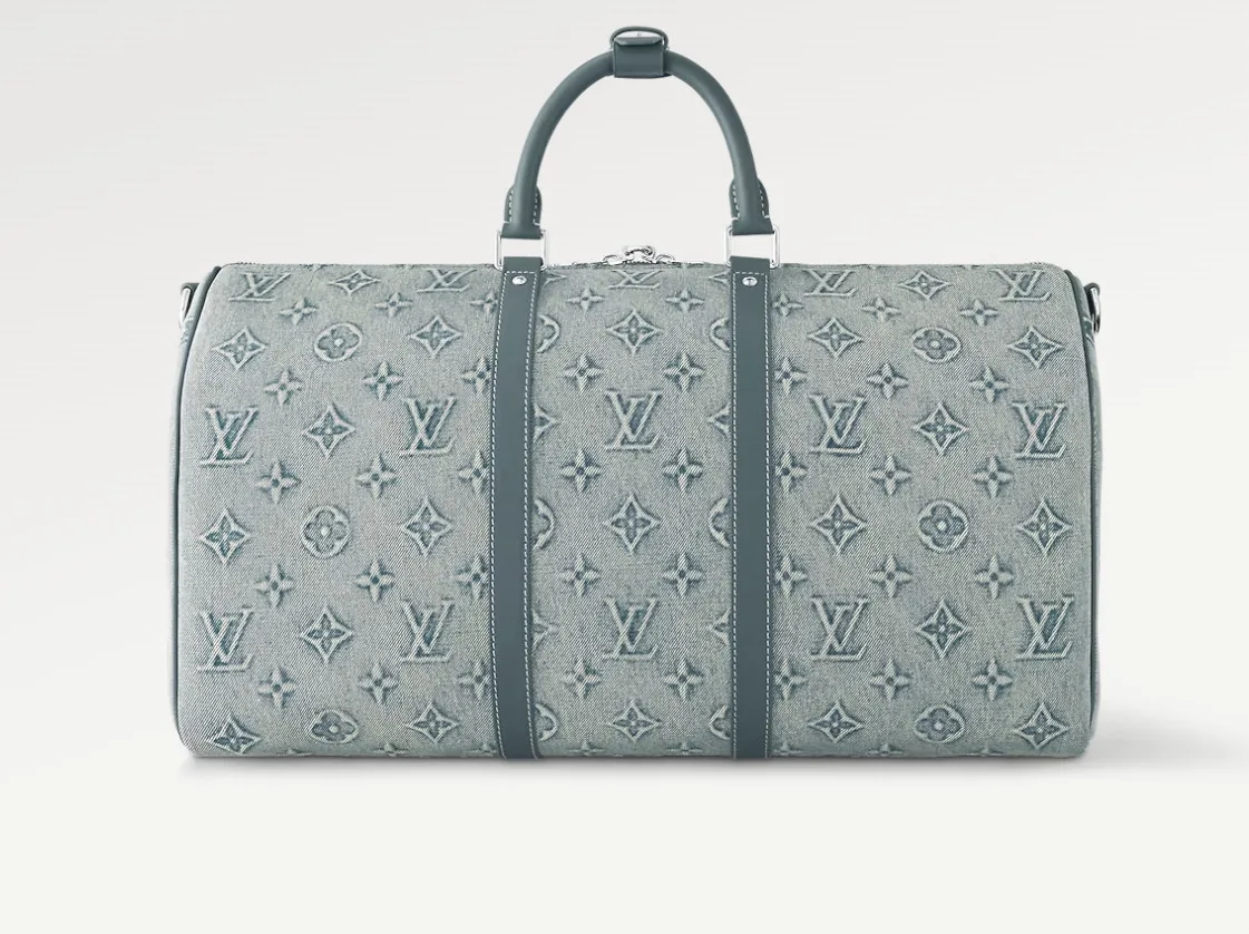 Louis Vuitton Keepall Bandouliere 50 Travel Bag / Light Blue Silver Hardware - Image 5