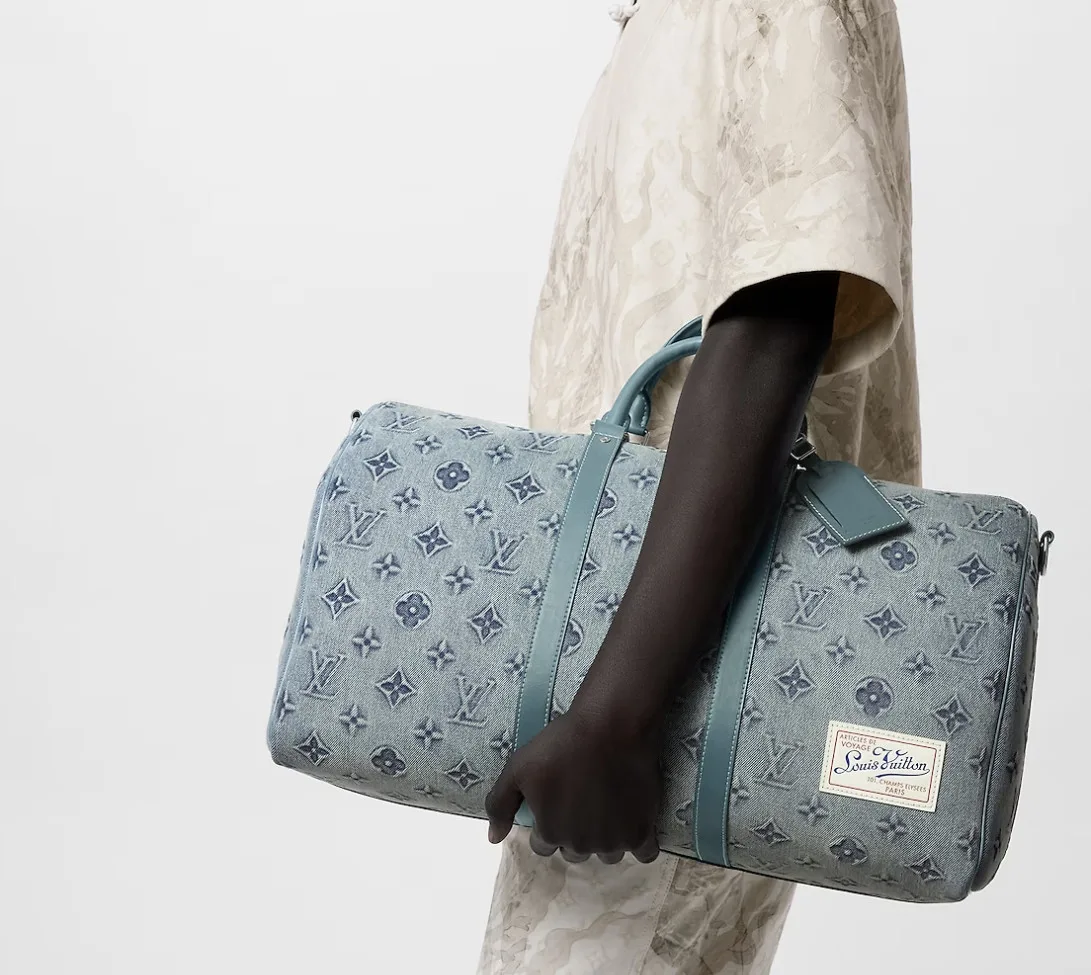 Louis Vuitton Keepall Bandouliere 50 Travel Bag / Light Blue Silver Hardware - Image 2