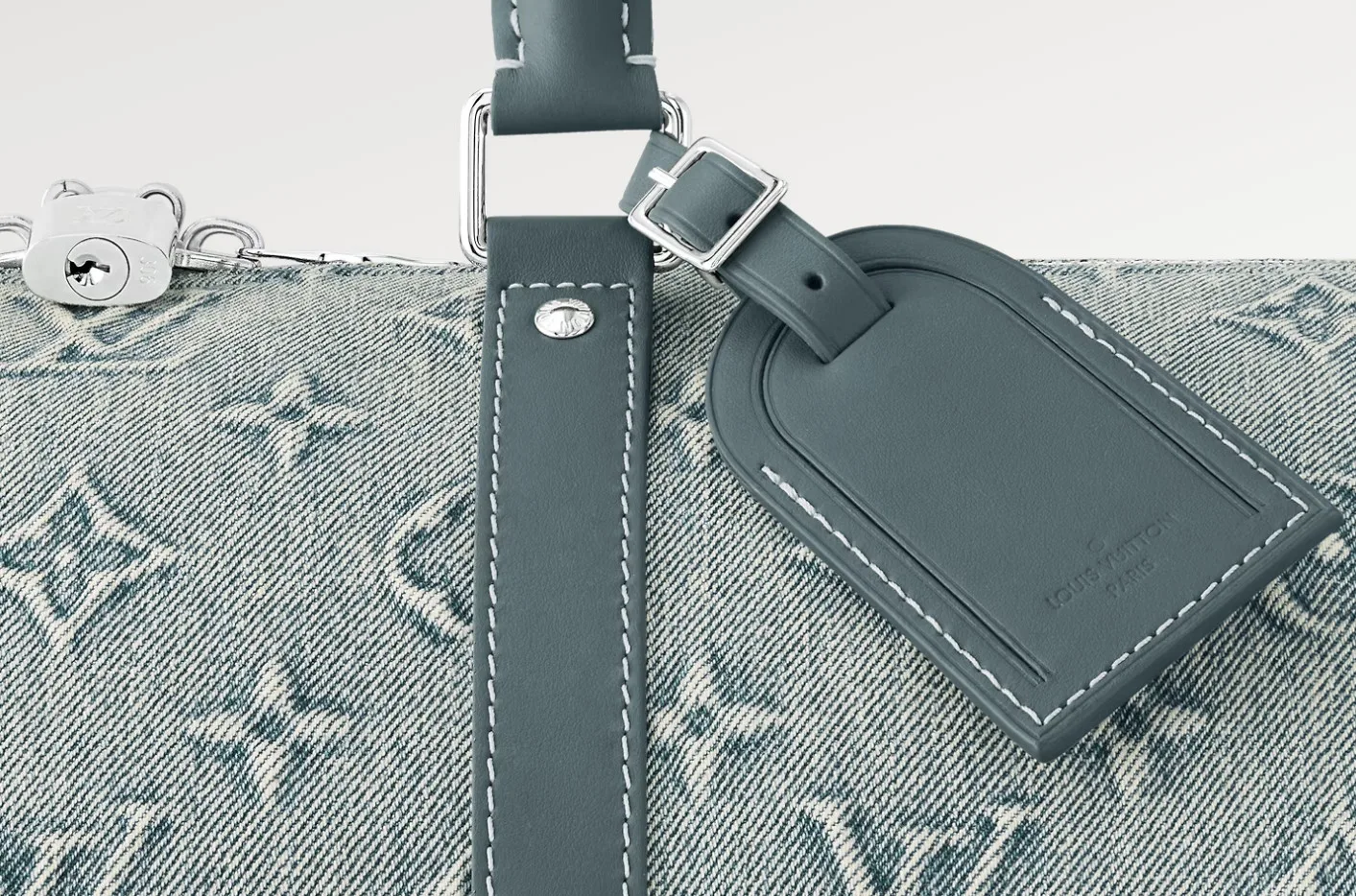 Louis Vuitton Keepall Bandouliere 50 Travel Bag / Light Blue Silver Hardware - Image 7