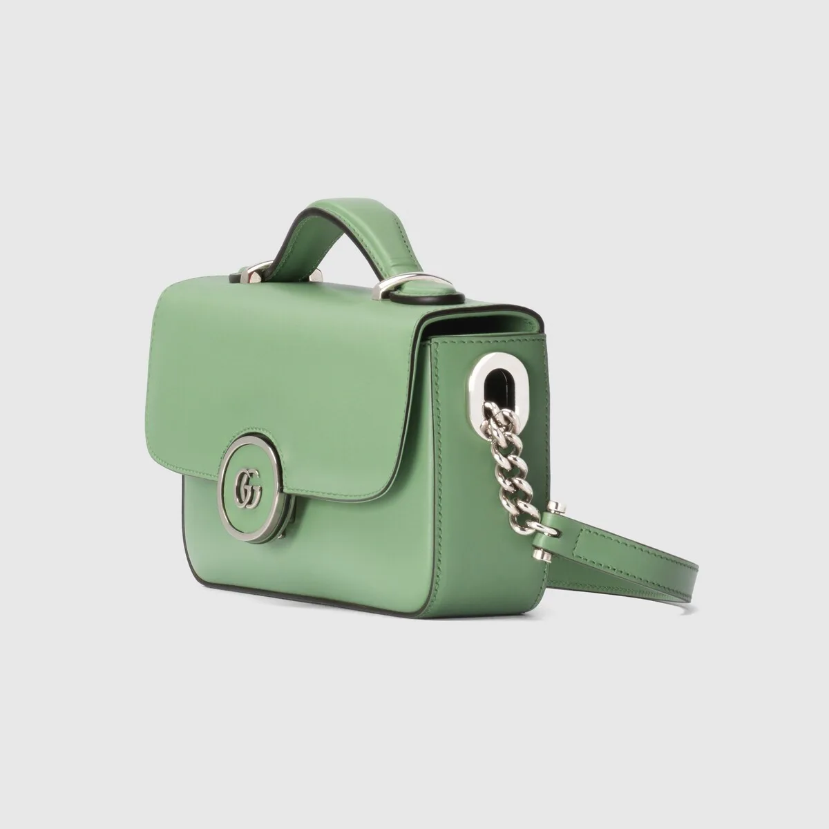 Petite Mini Shoulder Bag / Light Green Silver Hardware - Image 6