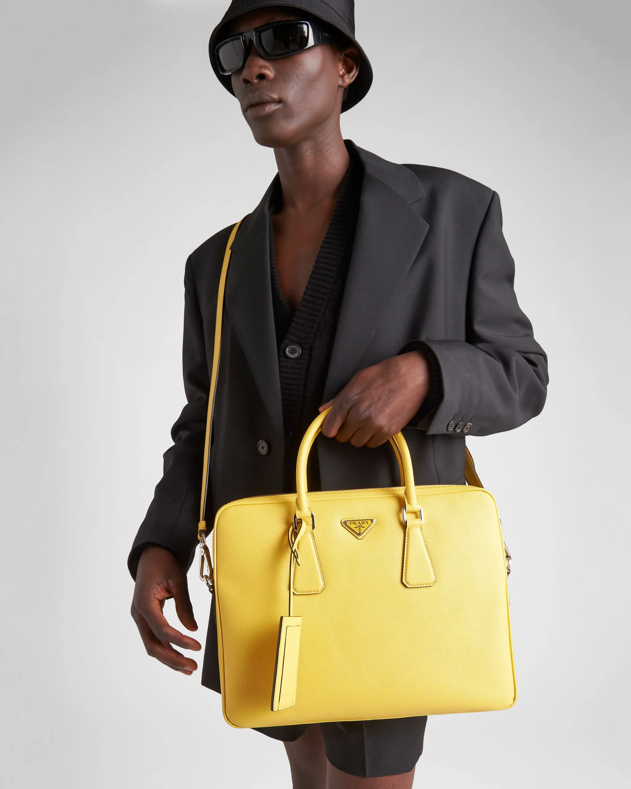 Saffiano Leather Work Bag Yellow - 2VE368_9Z2_F0PG8_V_OOX - Image 6